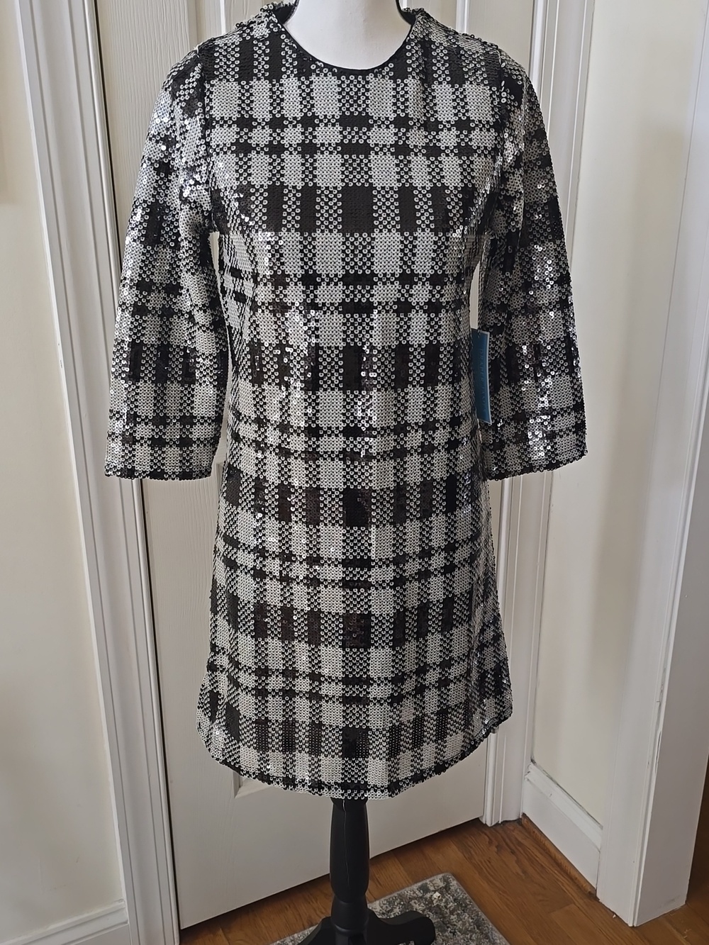 DRAPER JAMES WOMENS BLACK & WHITE SEQUIN SHEATH DRESS SIZE 4 - Picture 17 of 17